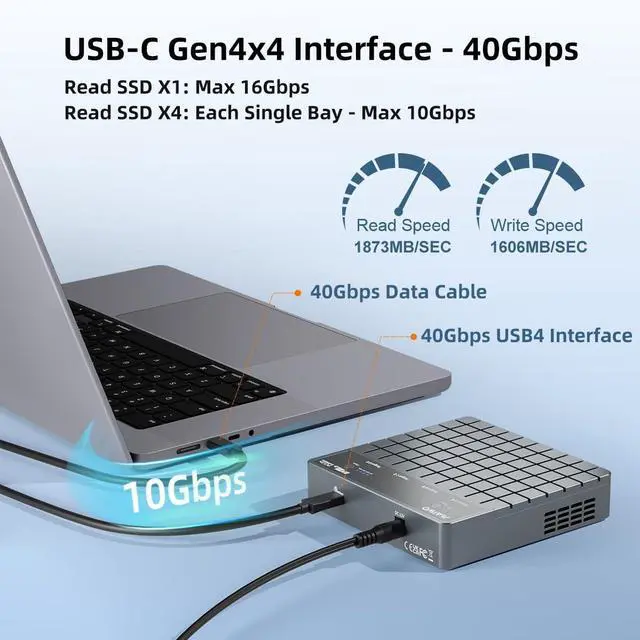 Alt view image 3 of 7 - 4 Bay M.2 NVMe SSD Enclosure with USB4 Port with SoftRAID with Cooling Fan, Support 1-to-3 Offline Clone, 40Gbps High Speed, Backward Compatible Thunderbolt 4/3
