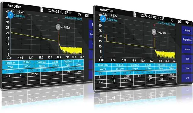 Alt view image 4 of 7 - 1310nm/28dB+1550nm/26dB SM OTDR Testing and OPM+10G OPM+OLS+VFL+Event Map+Optical Loss Tester+Multi-Fiber Testing+RJ45 Cable Test Fiber Tester Compatible with &UPC SC+FC+ST+LC-SS305T-2A1