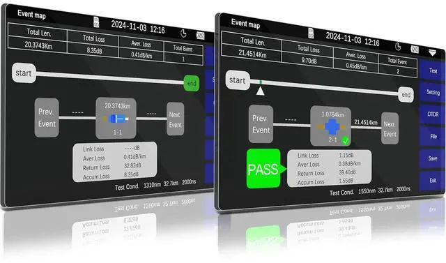 Alt view image 5 of 7 - 1310nm/28dB+1550nm/26dB SM OTDR Testing and OPM+10G OPM+OLS+VFL+Event Map+Optical Loss Tester+Multi-Fiber Testing+RJ45 Cable Test Fiber Tester Compatible with &UPC SC+FC+ST+LC-SS305T-2A1