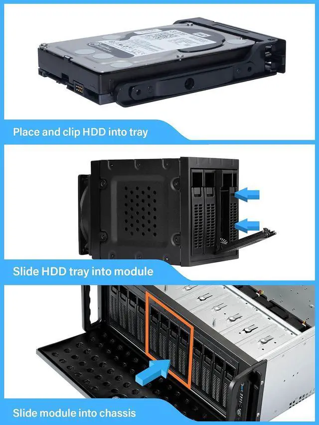 Alt view image 4 of 6 - 4U Server Chassis Hot Swap HDD 12 Bay Rack Mount Server Case, Support 12x 3.5 HDD Bays E-ATX Board, Rackmount Server Case Include Front 3X 120mm Fans Rear 2X 80mm Fans, 25" Deep RSV-L4412U