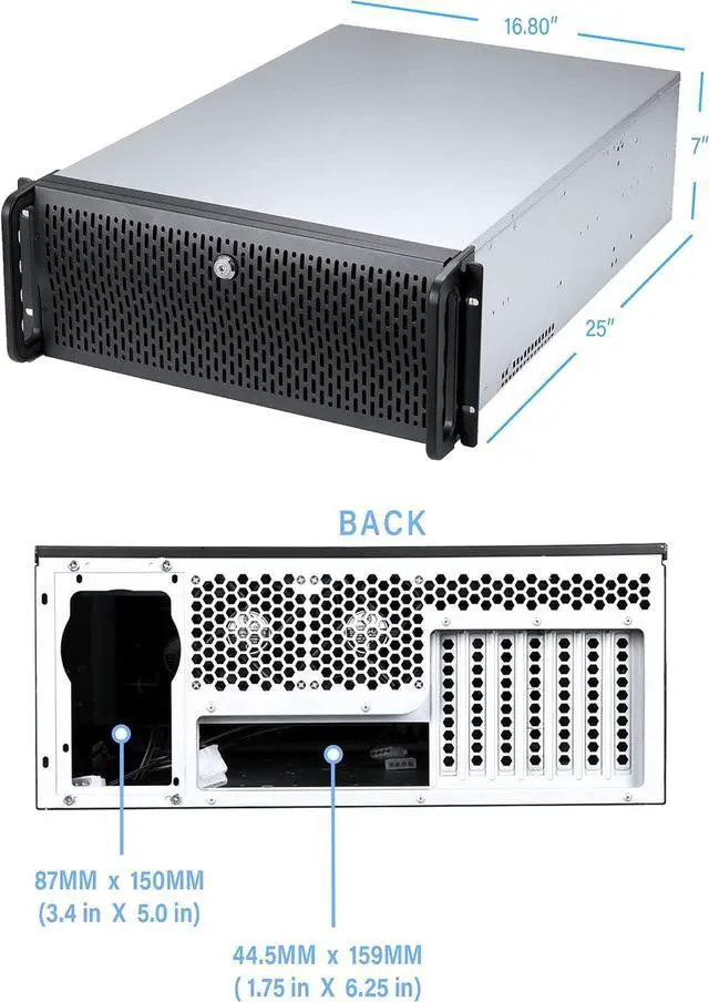 Alt view image 6 of 6 - 4U Server Chassis Hot Swap HDD 12 Bay Rack Mount Server Case, Support 12x 3.5 HDD Bays E-ATX Board, Rackmount Server Case Include Front 3X 120mm Fans Rear 2X 80mm Fans, 25" Deep RSV-L4412U