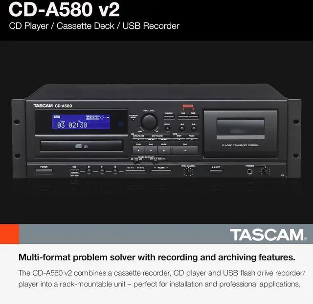 Alt view image 2 of 6 - CD-A580 Rackmount Cassette/CD/USB MP3 Player Recorder Combo