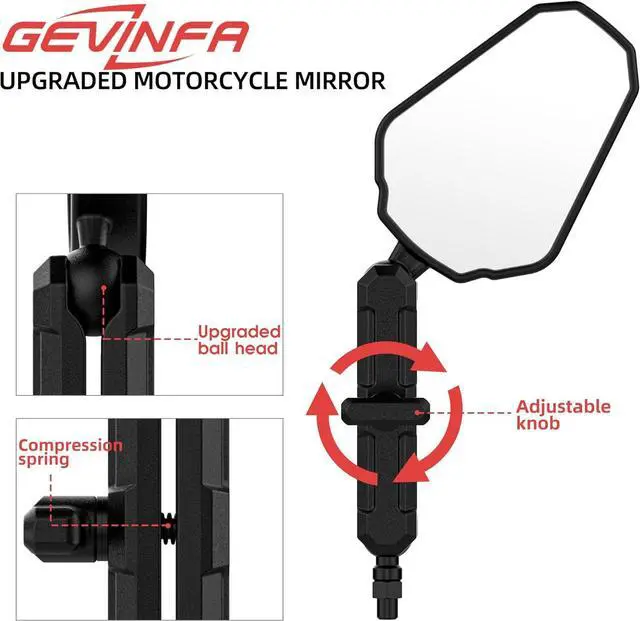 Alt view image 2 of 7 - Universal Motorcycle Mirror,Adventure Ball-Head ATV Rear View Mirror No Vibration & Wobble With 8/10MM Screw and 7/8" Handlebar Aluminum Mount Compatible with ATV Dirt Bike and More