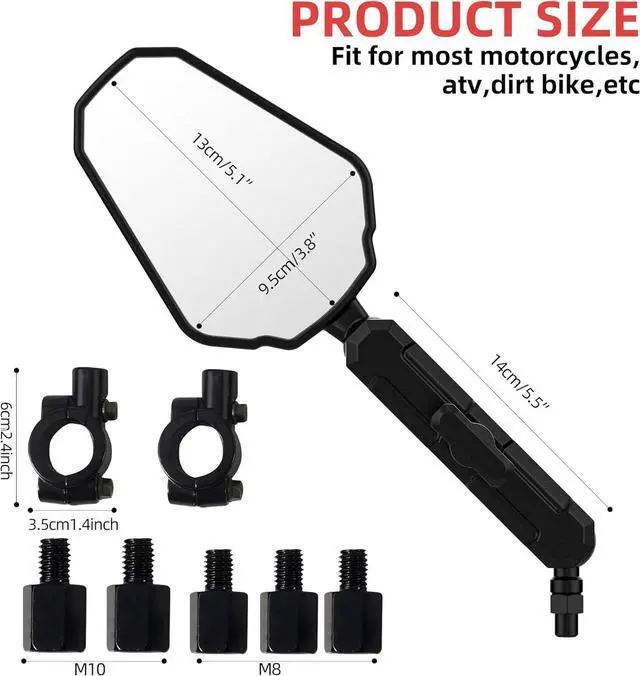 Alt view image 3 of 7 - Universal Motorcycle Mirror,Adventure Ball-Head ATV Rear View Mirror No Vibration & Wobble With 8/10MM Screw and 7/8" Handlebar Aluminum Mount Compatible with ATV Dirt Bike and More