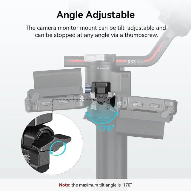 Alt view image 3 of 7 - Adjustable Camera Monitor Mount with Quick Release NATO Clamp, Cold Shoe Mount, Anti-Twist Design for  RS 4 Mini/RS 4 / RS 4 Pro/RS 2 / RSC 2 / RS 3 / RS 3 Pro/RS 3 Mini
