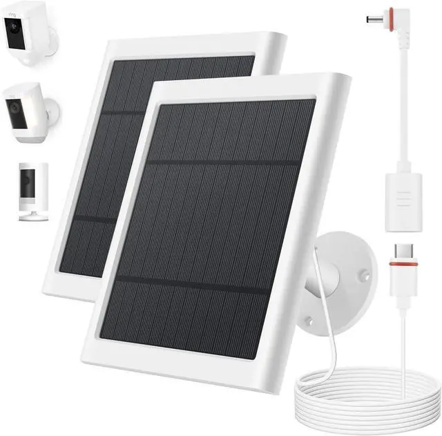 Main image of Solar Panel for Ring Camera, 2 Pack 4W Solar Charger Compatible with Spotlight & Stick Up Outdoor Cam Battery, 10ft Long Cable with USB-C to Ring Barrel Plug Adapter