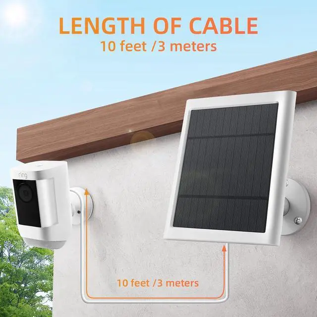 Alt view image 4 of 7 - Solar Panel for Ring Camera, 2 Pack 4W Solar Charger Compatible with Spotlight & Stick Up Outdoor Cam Battery, 10ft Long Cable with USB-C to Ring Barrel Plug Adapter