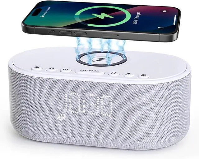 Main image of Sound Machine Alarm Clock Wireless Charger: Bluetooth 10W Stereo Sound Speaker Bedroom - White Noise Machine for Sleeping with 21 Soothing Sounds