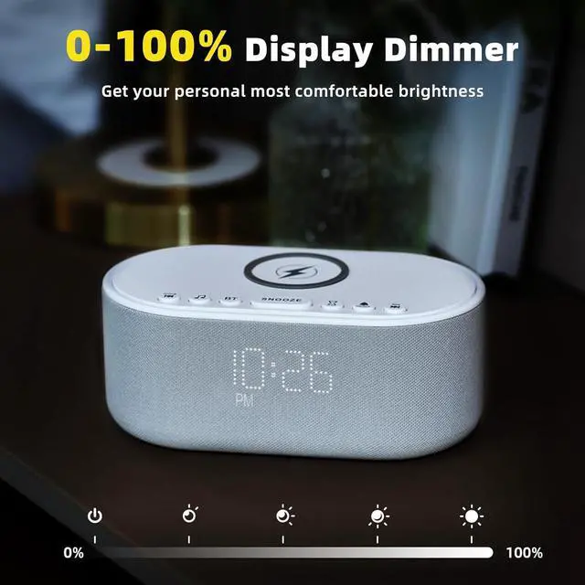 Alt view image 7 of 7 - Sound Machine Alarm Clock Wireless Charger: Bluetooth 10W Stereo Sound Speaker Bedroom - White Noise Machine for Sleeping with 21 Soothing Sounds