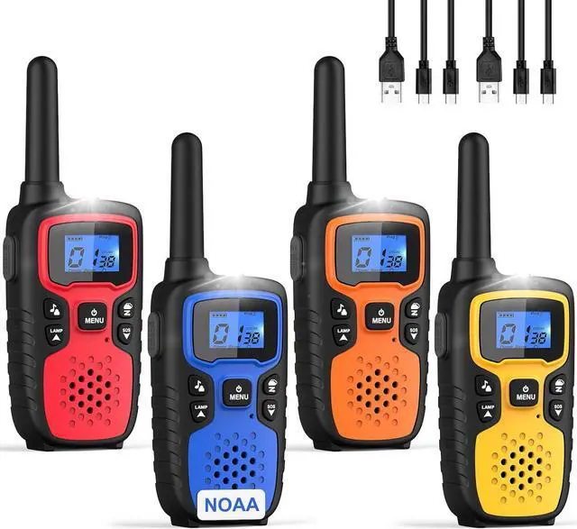 Main image of Walkie Talkies for Adults Long Range-Rechargeable 4 Pack 2 Way Radios, Hiking Accessories Camping Gear Xmas Birthday Gift for Kids Family with Lamp,SOS Siren,NOAA Weather Alert,Easy to Use