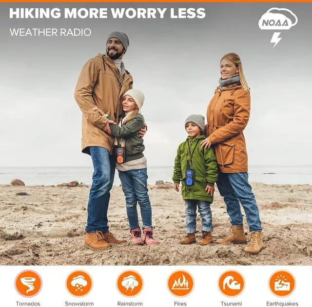 Alt view image 5 of 7 - Walkie Talkies for Adults Long Range-Rechargeable 4 Pack 2 Way Radios, Hiking Accessories Camping Gear Xmas Birthday Gift for Kids Family with Lamp,SOS Siren,NOAA Weather Alert,Easy to Use