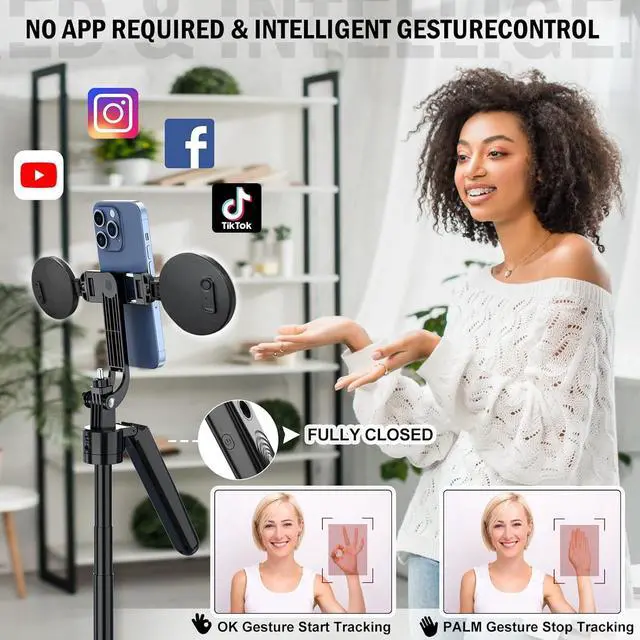 Alt view image 6 of 7 - Auto Face Tracking Tripod for iPhone,360 Rotation Travel Selfie Stick Stand,Face Tracking Phone Tripod with Light and RemoteApplied to Tiktok YouTube Vlog Video Recording