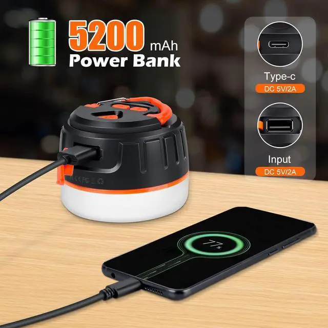 Alt view image 3 of 7 - LED Camping Lantern Rechargeable with Remote Control - 1000LM 150H Runtime Tent Light, 5200mAh Water-Resistant Emergency Light for Hurricane Power Outages, Hiking Home