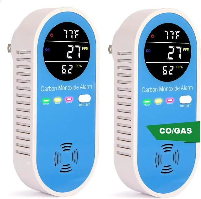 Main image of Plug-in Carbon Monoxide Detector with Real-Time CO Display & Temperature/Humidity Monitor, Plug-in CO Alarm for Home, RV, Apartment, Indoor Air Safety 2-Pack