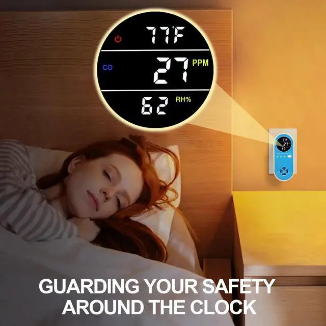 Alt view image 5 of 6 - Plug-in Carbon Monoxide Detector with Real-Time CO Display & Temperature/Humidity Monitor, Plug-in CO Alarm for Home, RV, Apartment, Indoor Air Safety 2-Pack