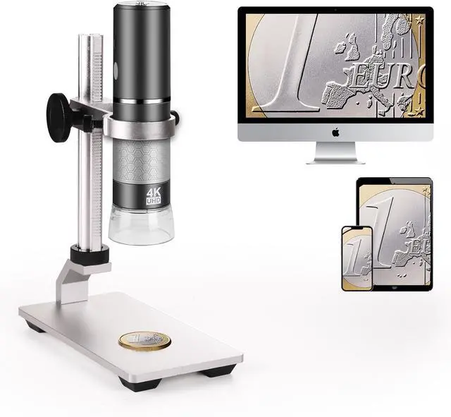 Main image of 4K 3840x2160p WiFi Digital Microscope Camera with Adjustable Metal Stand, Wireless Portable Microscope for iPhone Android Phone and Windows Mac PC