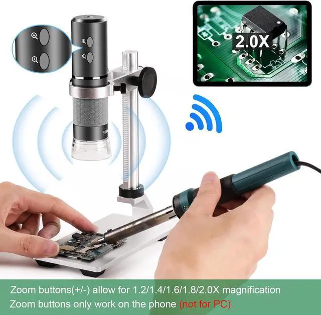 Alt view image 3 of 7 - 4K 3840x2160p WiFi Digital Microscope Camera with Adjustable Metal Stand, Wireless Portable Microscope for iPhone Android Phone and Windows Mac PC