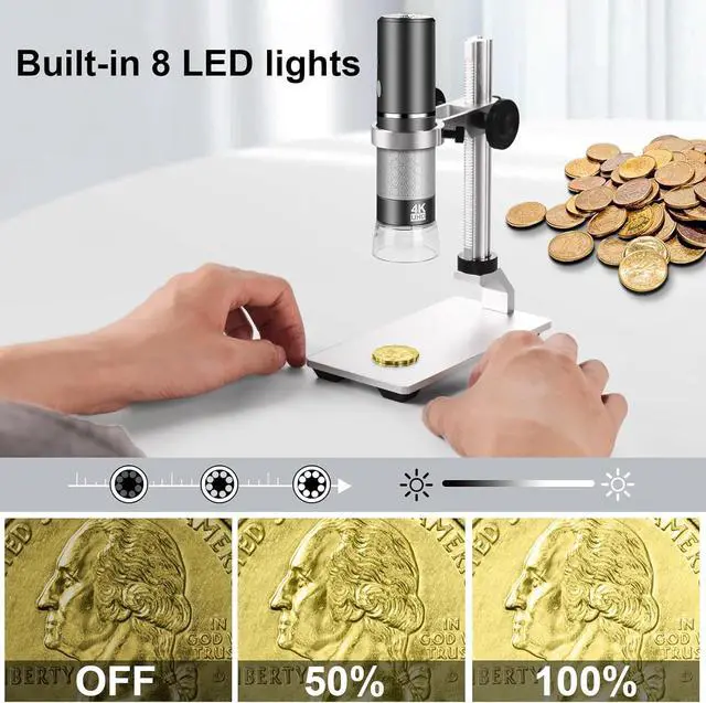 Alt view image 6 of 7 - 4K 3840x2160p WiFi Digital Microscope Camera with Adjustable Metal Stand, Wireless Portable Microscope for iPhone Android Phone and Windows Mac PC