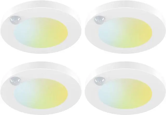 Main image of 4 Inch Field Selectable 5CCT LED Motion Sensor Ceiling Light, 120V Wired Closet Light, 10 Watts, 600Lm, CRI80+, Non-dimmable, ETL Certified, Wet Location, Round/White, 4 Packs