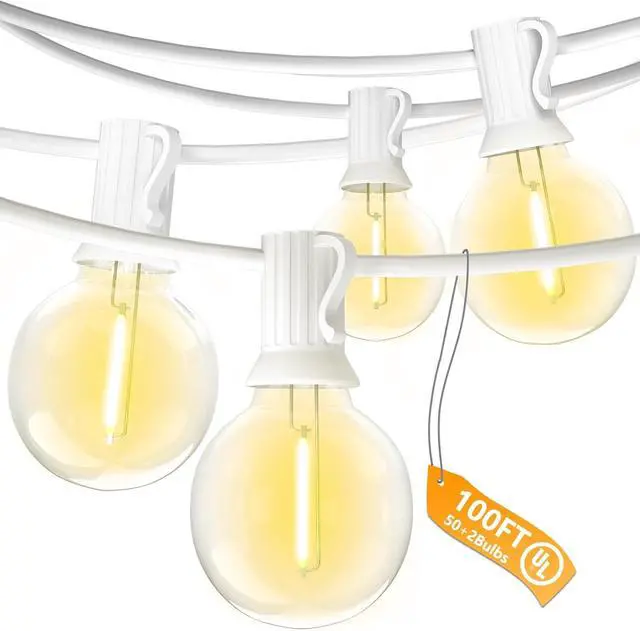 Main image of G40 Globe White String Lights Outdoor - 100FT White Patio Lights with 52 Shatterproof Dimmable LED Bulbs(2 Spare) for Room Party Bistro Pergola Tents Decor