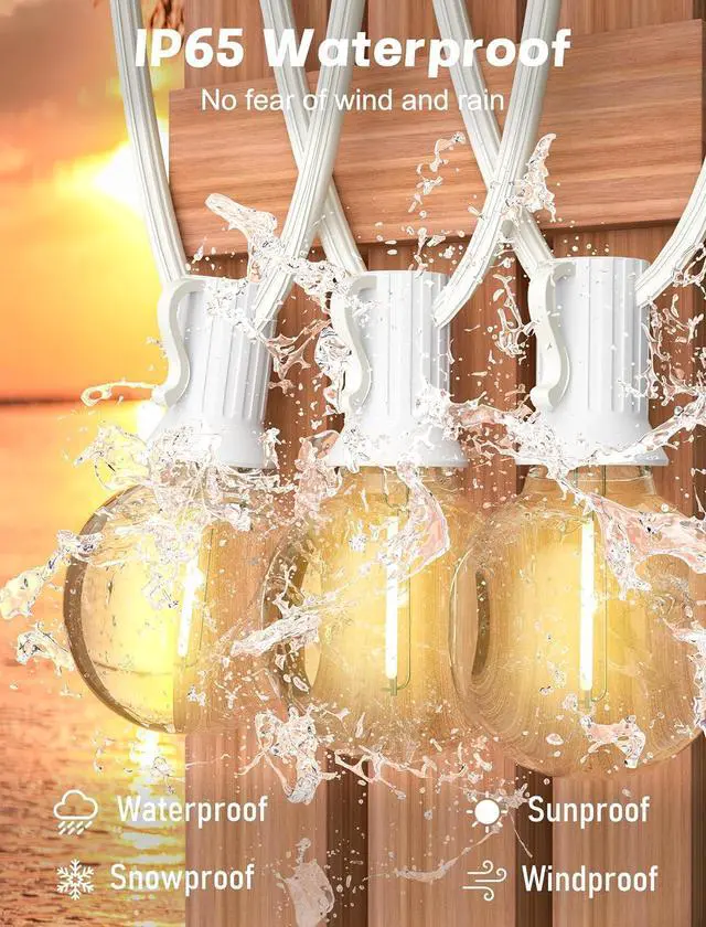 Alt view image 3 of 7 - G40 Globe White String Lights Outdoor - 100FT White Patio Lights with 52 Shatterproof Dimmable LED Bulbs(2 Spare) for Room Party Bistro Pergola Tents Decor