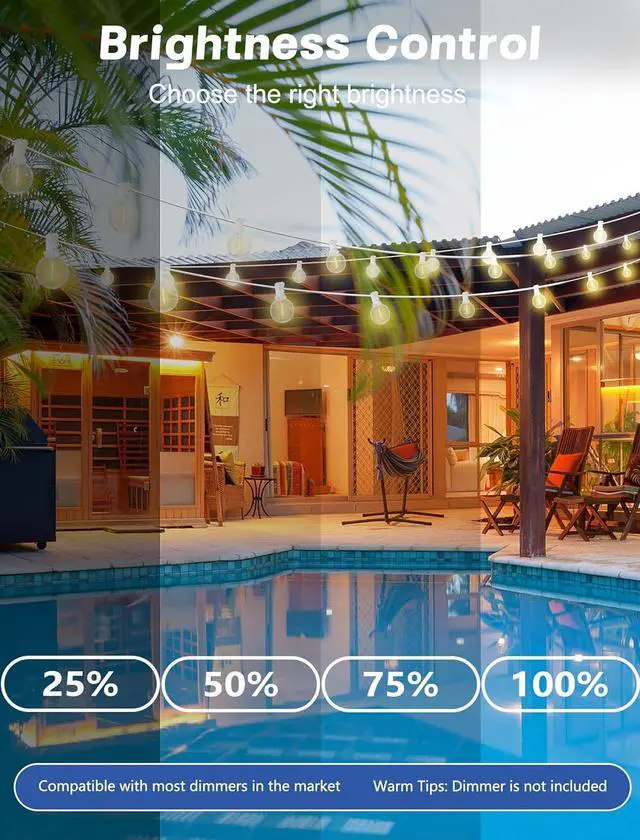 Alt view image 6 of 7 - G40 Globe White String Lights Outdoor - 100FT White Patio Lights with 52 Shatterproof Dimmable LED Bulbs(2 Spare) for Room Party Bistro Pergola Tents Decor