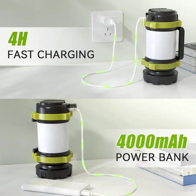 Alt view image 2 of 7 - Camping Lantern Rechargeable, Camping Flashlight 4000 Capacity, 6 Modes, IPX4 Waterproof, Led Lantern for Camping, Hiking, Outdoor Recreations Green 4 Packs