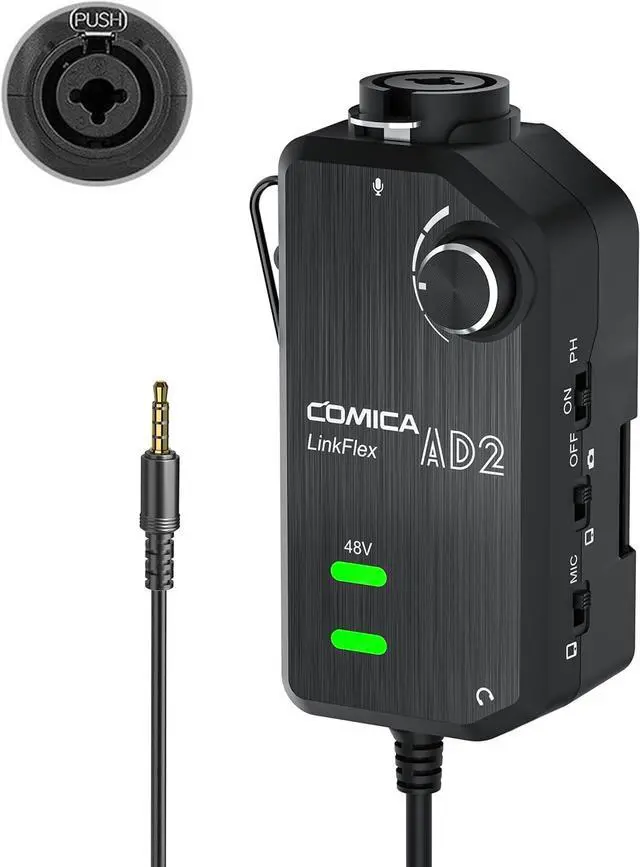 Main image of Audio Preamp Adapter,LINKFLEX AD2 XLR/6.35mm Microphone Preamp Amplifier with 48V Phantom Power, Real-time Monitoring, Guitar Interface Adapter for iPhone, Android Smartphone, DSLR Cameras