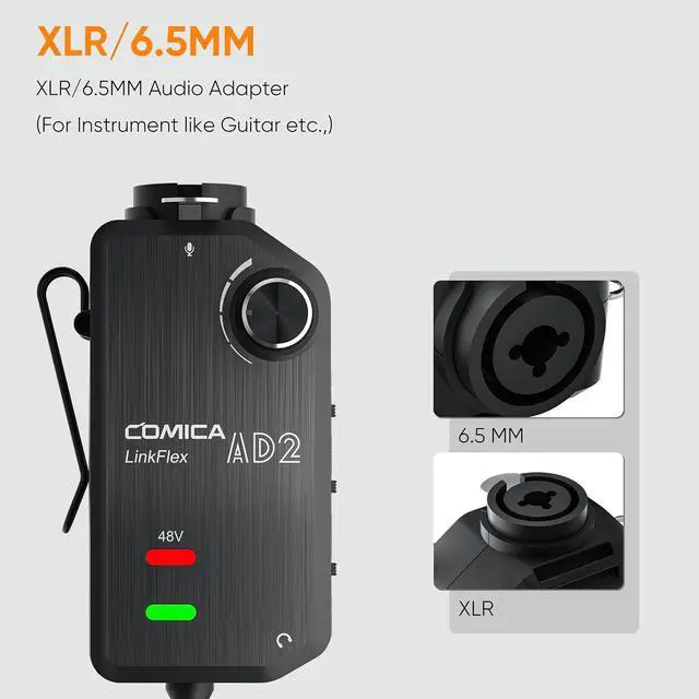 Alt view image 2 of 7 - Audio Preamp Adapter,LINKFLEX AD2 XLR/6.35mm Microphone Preamp Amplifier with 48V Phantom Power, Real-time Monitoring, Guitar Interface Adapter for iPhone, Android Smartphone, DSLR Cameras