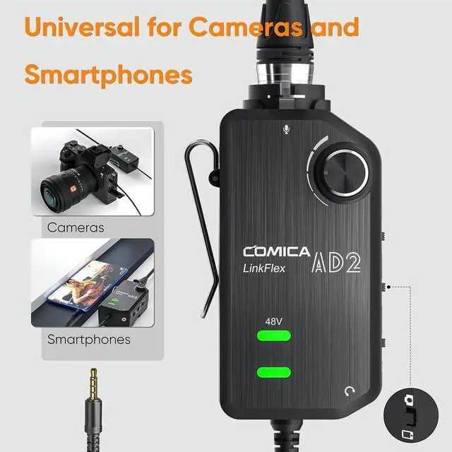 Alt view image 6 of 7 - Audio Preamp Adapter,LINKFLEX AD2 XLR/6.35mm Microphone Preamp Amplifier with 48V Phantom Power, Real-time Monitoring, Guitar Interface Adapter for iPhone, Android Smartphone, DSLR Cameras
