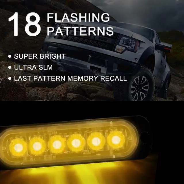 Alt view image 2 of 7 - 12-Pack 6 LED Amber Strobe Lights Vehicles Trucks Emergency Strobe Lights Kit 12V -24V Warning Hazard Flash Strobe Lights Bar Grill Grille Surface Mount Super Bright Waterproof