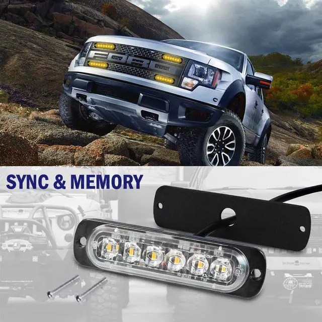 Alt view image 5 of 7 - 12-Pack 6 LED Amber Strobe Lights Vehicles Trucks Emergency Strobe Lights Kit 12V -24V Warning Hazard Flash Strobe Lights Bar Grill Grille Surface Mount Super Bright Waterproof