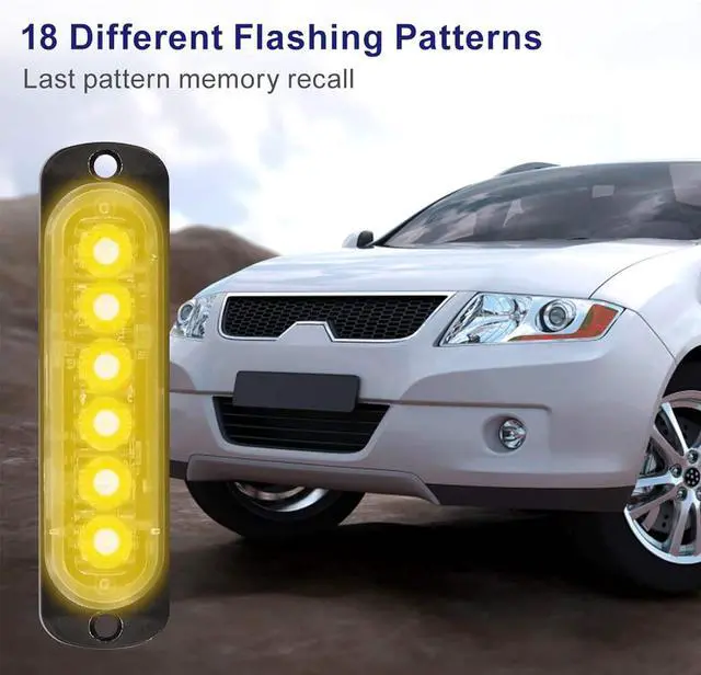 Alt view image 6 of 7 - 12-Pack 6 LED Amber Strobe Lights Vehicles Trucks Emergency Strobe Lights Kit 12V -24V Warning Hazard Flash Strobe Lights Bar Grill Grille Surface Mount Super Bright Waterproof