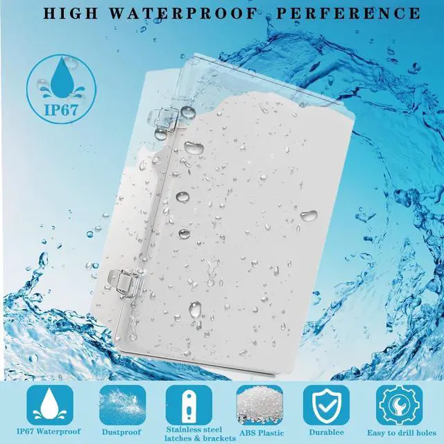 Alt view image 2 of 6 - Waterproof Electrical Box,IP67 Junction Box Hinged Grey Cover ABS Project Boxes for Electronics DIY Enclosure with Mounting Plate Wall Bracket and 2 Cable Glands 13.8" x 9.8" x 5.9"