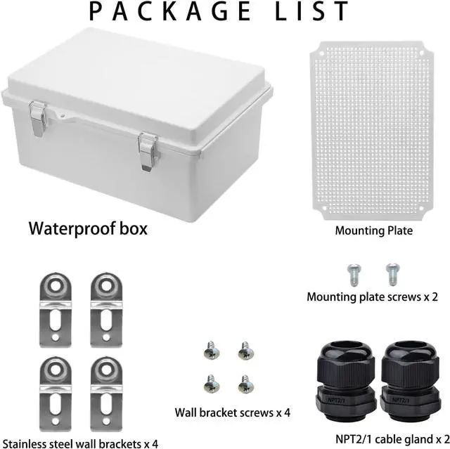 Alt view image 4 of 6 - Waterproof Electrical Box,IP67 Junction Box Hinged Grey Cover ABS Project Boxes for Electronics DIY Enclosure with Mounting Plate Wall Bracket and 2 Cable Glands 13.8" x 9.8" x 5.9"