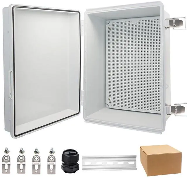 Main image of Waterproof Electrical Box, IP67 Junction Box Stainless Steel Latch Hinged Grey Cover Project Enclosure with Wall Bracket 13.8" x 9.8" x 5.9"