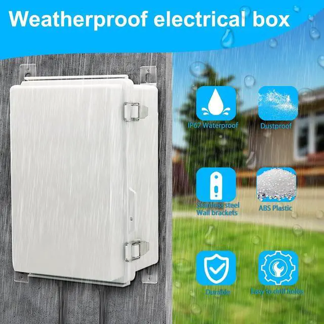 Alt view image 2 of 6 - Waterproof Electrical Box, IP67 Junction Box Stainless Steel Latch Hinged Grey Cover Project Enclosure with Wall Bracket 13.8" x 9.8" x 5.9"