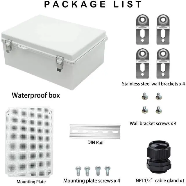 Alt view image 5 of 6 - Waterproof Electrical Box, IP67 Junction Box Stainless Steel Latch Hinged Grey Cover Project Enclosure with Wall Bracket 13.8" x 9.8" x 5.9"