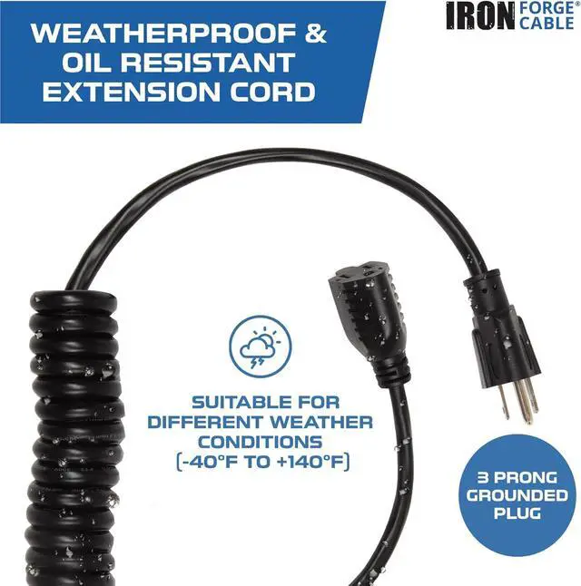 Alt view image 5 of 7 - Forge Cable SJEOW Black Outdoor Coiled Extension Cord 42 ft, 16/3, 13 Amp Oil Resistant & Flame Retardant 3 Prong Coiled Wire for Outdoor & Indoor