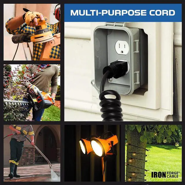 Alt view image 7 of 7 - Forge Cable SJEOW Black Outdoor Coiled Extension Cord 42 ft, 16/3, 13 Amp Oil Resistant & Flame Retardant 3 Prong Coiled Wire for Outdoor & Indoor