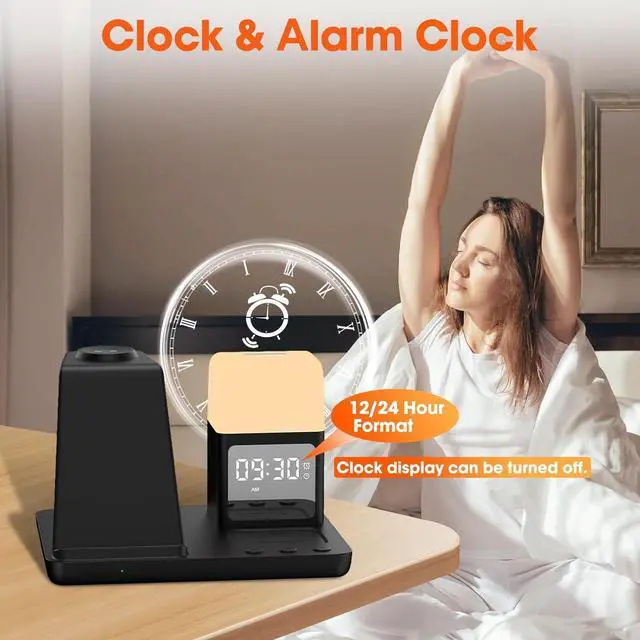 Alt view image 3 of 7 - Wireless Charger for /Android Charging Station, 6 in 1 Fast Watch Charger with Alarm Clock-Night Light, Compatible for Galaxy S25 Ultra/S24/S23, Only for  Watch7, Galaxy Buds3 Pro(Black)