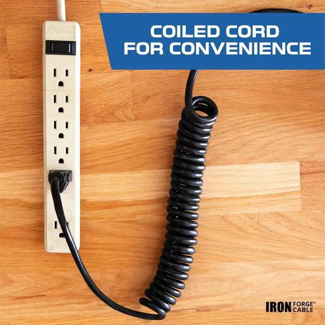 Alt view image 6 of 7 - Forge Cable SJEOW Black Outdoor Coiled Extension Cord 42 ft, 16/3, 13 Amp Oil Resistant & Flame Retardant 3 Prong Coiled Wire for Outdoor & Indoor