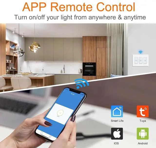 Alt view image 3 of 7 - Smart Switch 3 Gang Alexa Light Switch Smart WiFi Light Switch Compatible with Alexa Google Home and IFTTT, Voice and Remote Control, No Hub Required