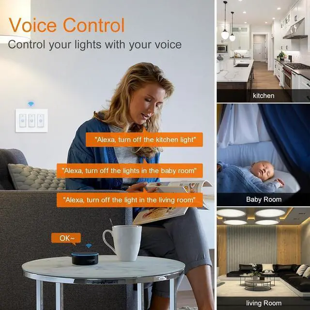 Alt view image 5 of 7 - Smart Switch 3 Gang Alexa Light Switch Smart WiFi Light Switch Compatible with Alexa Google Home and IFTTT, Voice and Remote Control, No Hub Required