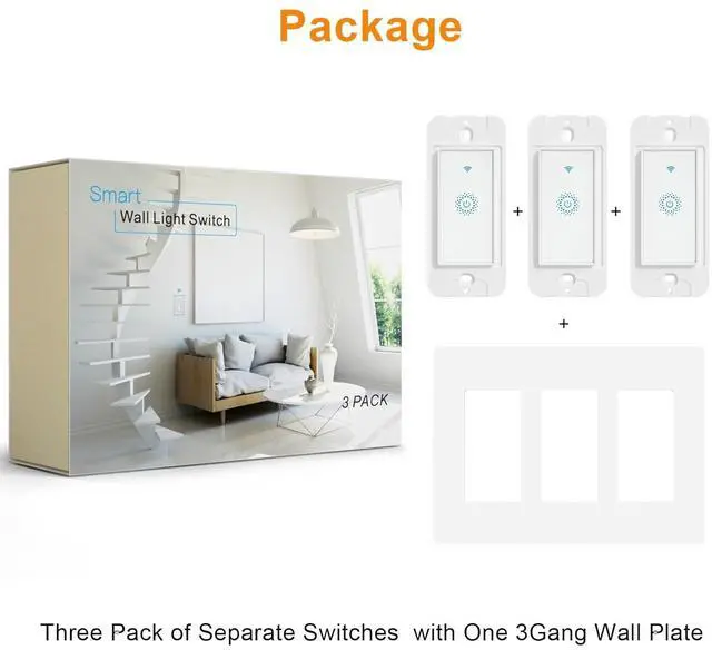 Alt view image 7 of 7 - Smart Switch 3 Gang Alexa Light Switch Smart WiFi Light Switch Compatible with Alexa Google Home and IFTTT, Voice and Remote Control, No Hub Required