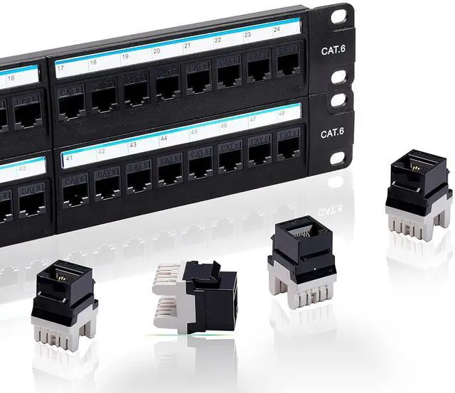 Main image of Cat6 Patch Panel 48 Port with Keystone, RJ45 Network Panel 19 Inch, Punch Down Keystone Ethernet Patch Panel with Back Bar