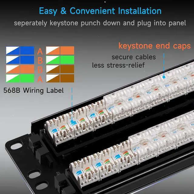 Alt view image 2 of 7 - Cat6 Patch Panel 48 Port with Keystone, RJ45 Network Panel 19 Inch, Punch Down Keystone Ethernet Patch Panel with Back Bar