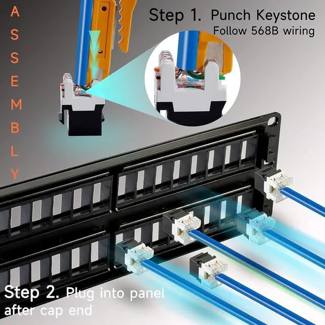 Alt view image 3 of 7 - Cat6 Patch Panel 48 Port with Keystone, RJ45 Network Panel 19 Inch, Punch Down Keystone Ethernet Patch Panel with Back Bar