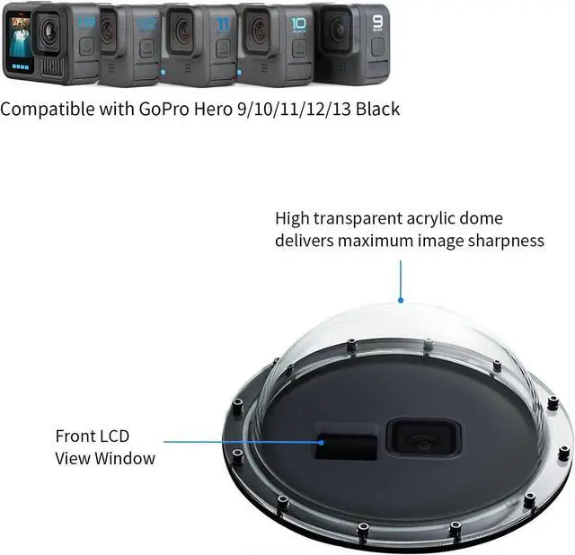 Alt view image 2 of 7 - Dome Port for GoPro Hero 13/12/11/10/9 Black, 147 Feet Underwater Water Dome Lens with Waterproof Housing Case, Floating Hand Grip, Trigger for Underwater Photography