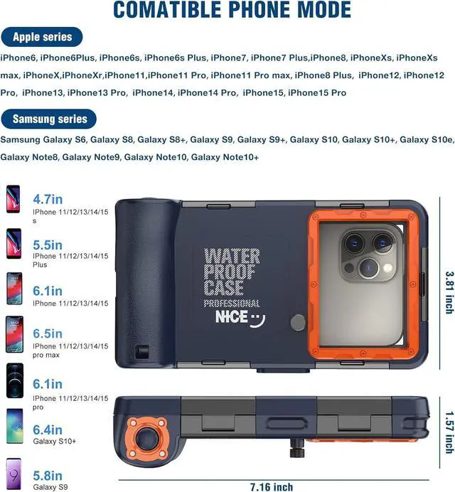 Alt view image 5 of 7 - Underwater Snorkeling Diving Phone Case for iPhone 16/15/14/13/12/11 Pro Max/XS/X  Galaxy S24/S23/S22.[50ft/15m] Professional Scuba Dive Waterproof Case Underwater Photo Video Cover Orange